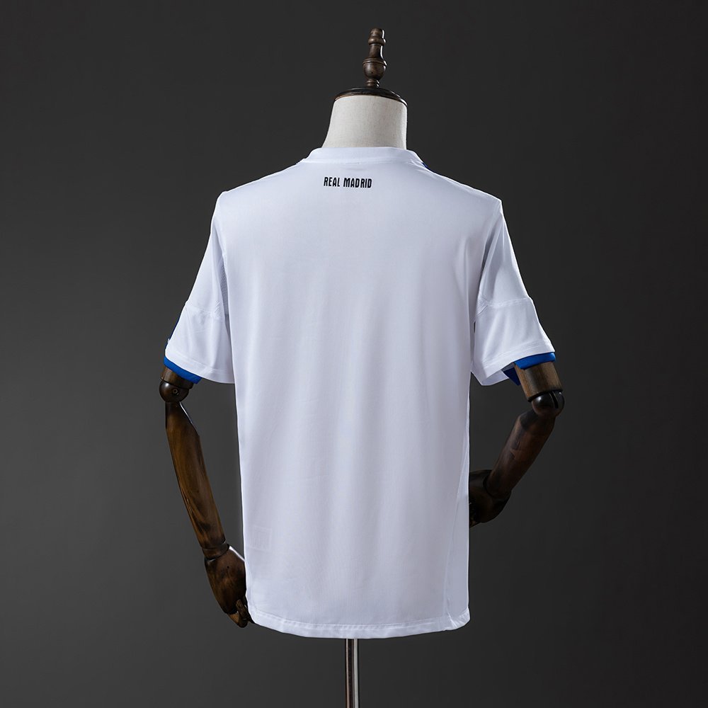 2010-2011 Real Madrid Home Jersey, White with Blue Shoulder Stripes — alternate view 1