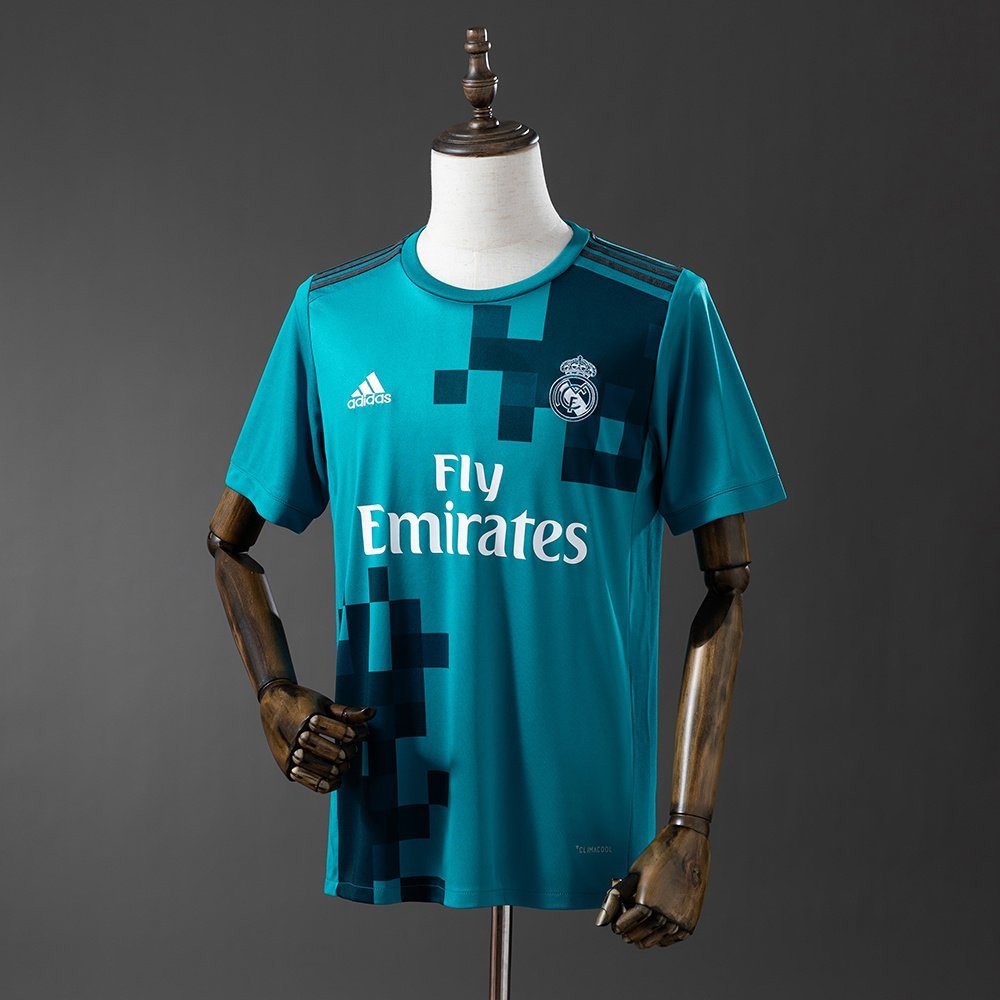 2017-2018 Real Madrid Third Jersey, Teal with Pixel Pattern — product photo