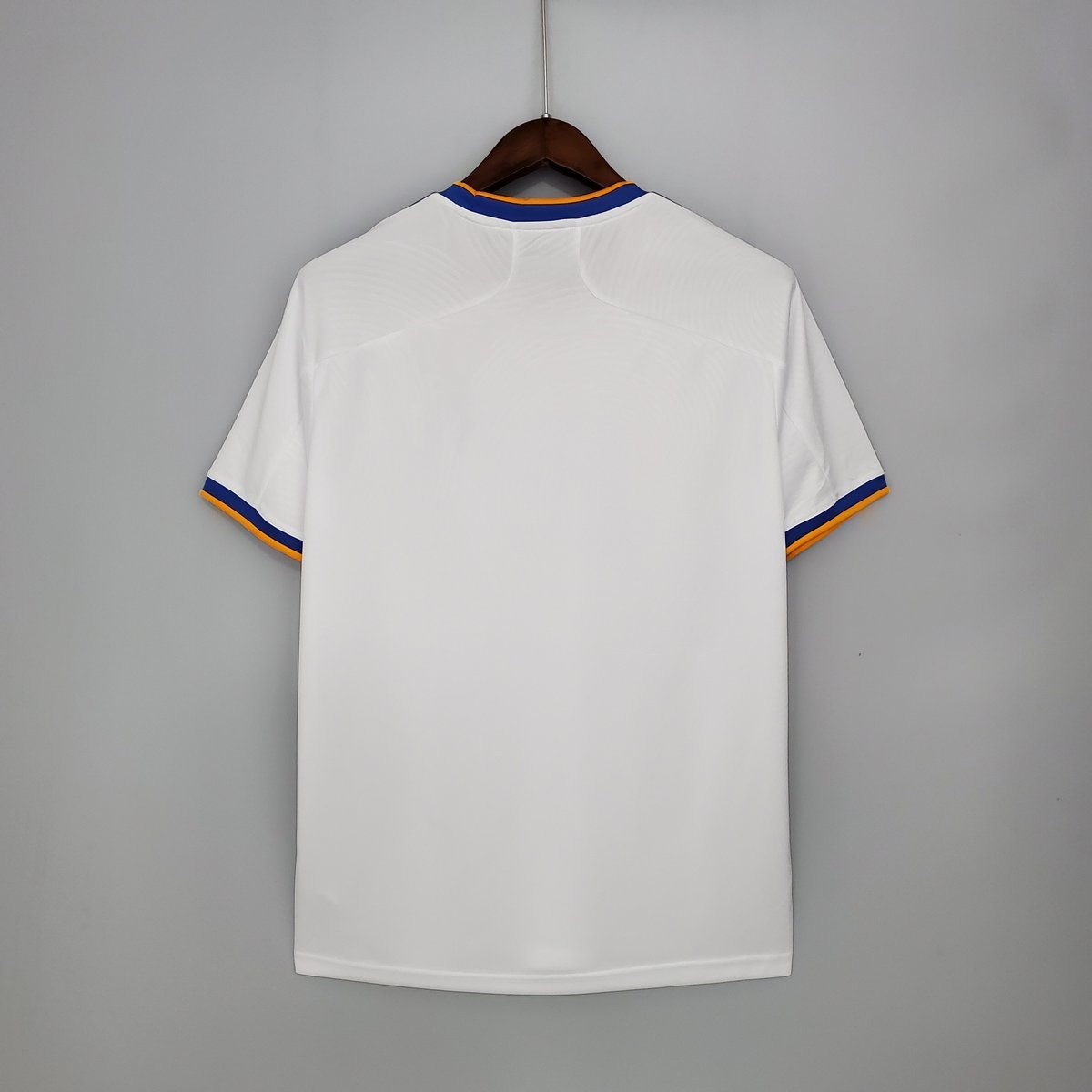 2021-2022 Real Madrid Home Jersey, White with Navy and Orange Collar Stripes — alternate view 1