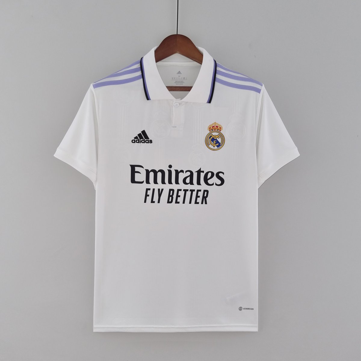 2021-2022 Real Madrid Home Jersey, White with Navy and Orange Collar Stripes — alternate view 3