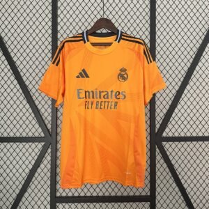 Real Madrid Away Jersey 2024-2025 - Orange with Black Linear Pattern — product photo