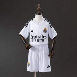 2024-2025 Real Madrid Home Kids Kit - White with Black Shoulder Stripes — product photo
