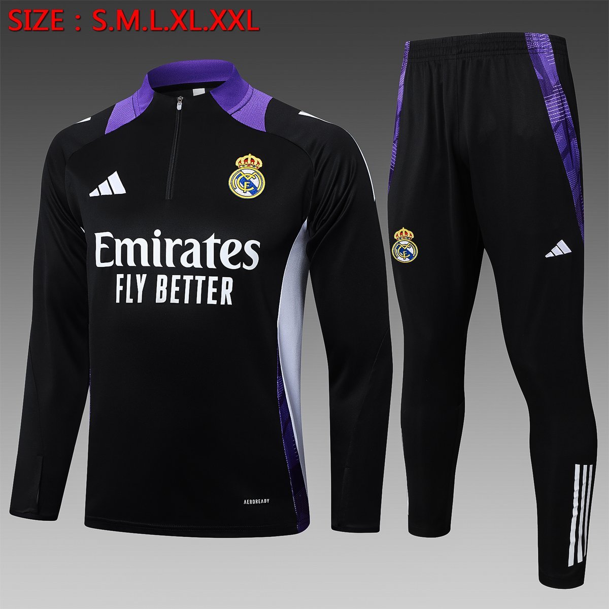 2024-2025 Real Madrid Training Suit - Black with Purple Collar and Panels — product photo