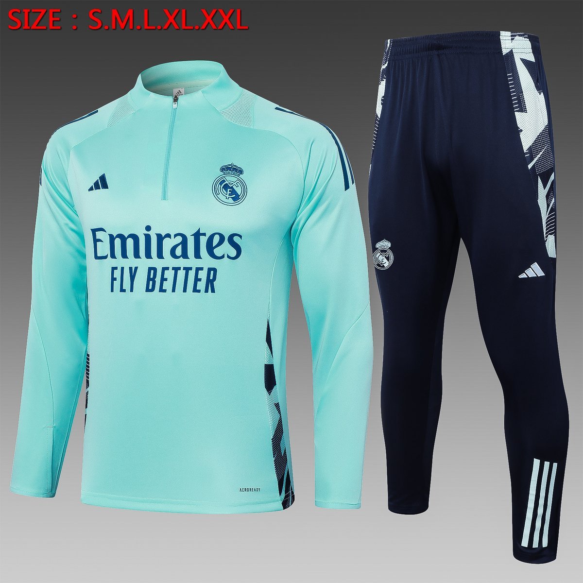 2024-2025 Real Madrid Training Suit, Light Green with Navy Side Panels — product photo