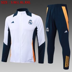 2024-2025 Real Madrid Training Suit, White with Navy and Gold Side Panels — product photo