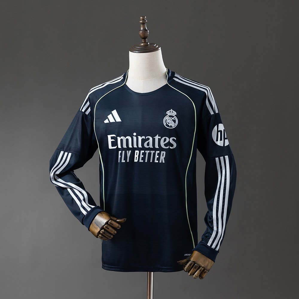 Navy White Piping Real Madrid 2025-2026 Away Long Sleeve Jersey — product photo