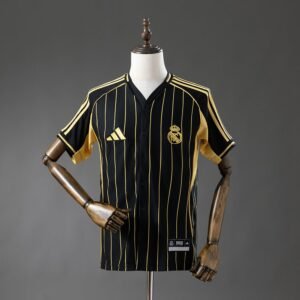 Real Madrid 2025-2026 Jersey in Black with Gold Pinstripes — product photo