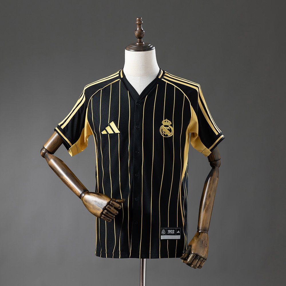 Real Madrid 2025-2026 Jersey in Black with Gold Pinstripes — product photo
