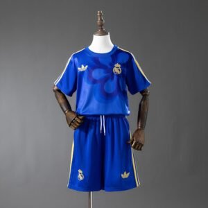 Blue Gold Trim and Trefoil Real Madrid 2025-2026 Kids Kit — product photo