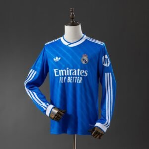 2025-2026 Real Madrid Third Long Sleeve Jersey, Blue with White Stripes — product photo