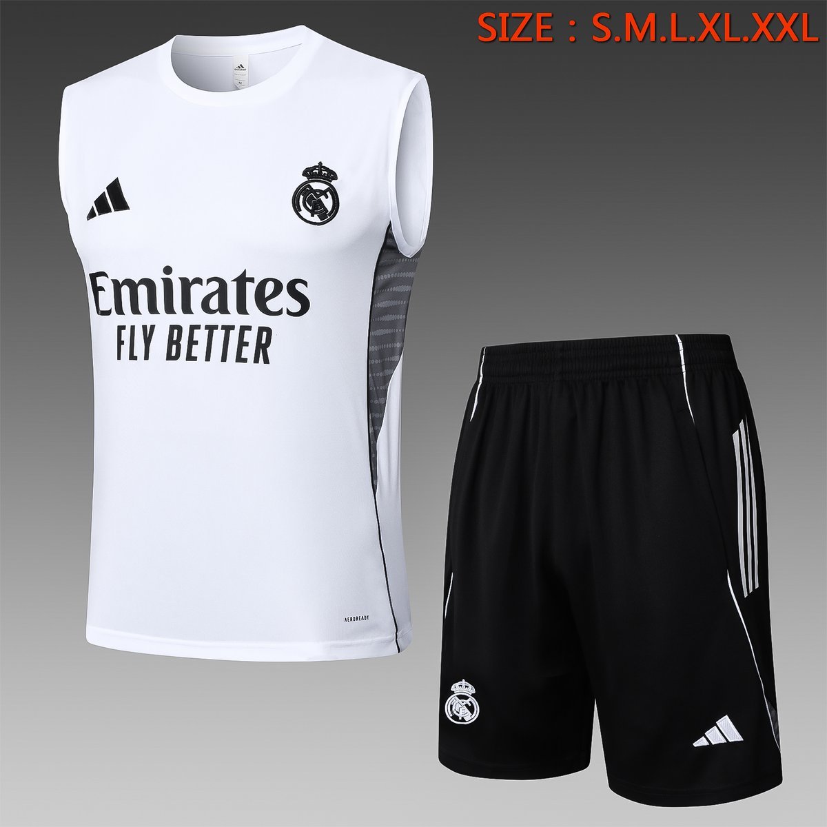 Real Madrid 2025-2026 Training Vest in White with Black Side Panels — product photo
