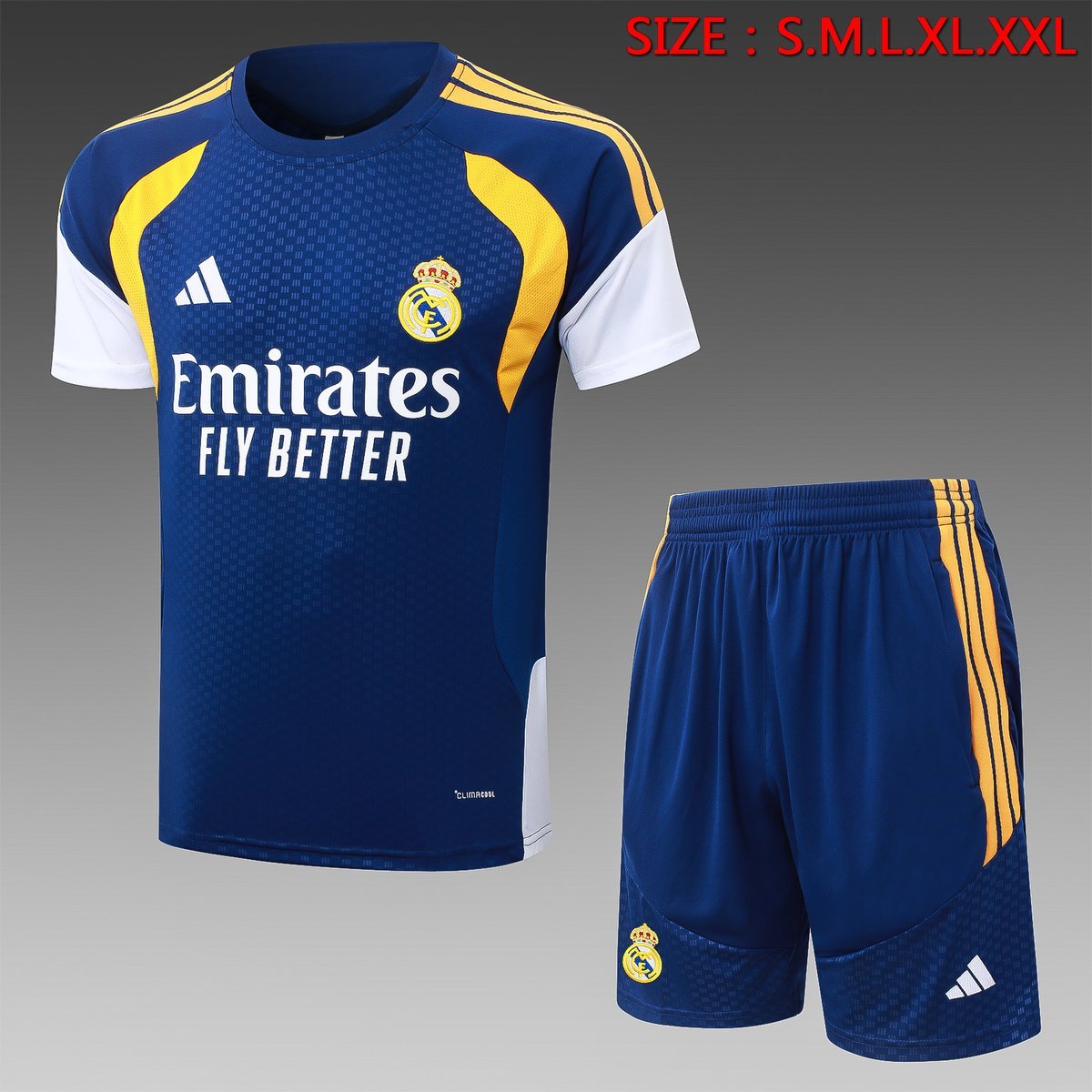 Real Madrid 2026-2027 Away Jersey in Royal Blue with Yellow Shoulder Arcs — product photo
