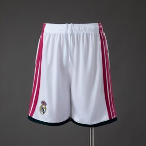 2026-2027 Real Madrid Home Shorts, White with Pink Stripes — product photo