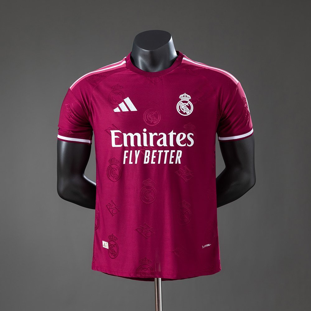 2026-2027 Real Madrid Jersey - Maroon with Tonal Crest Pattern — product photo