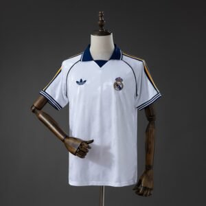 Real Madrid Jersey 2026-2027 - White with Navy Collar and Sleeve Stripes — product photo