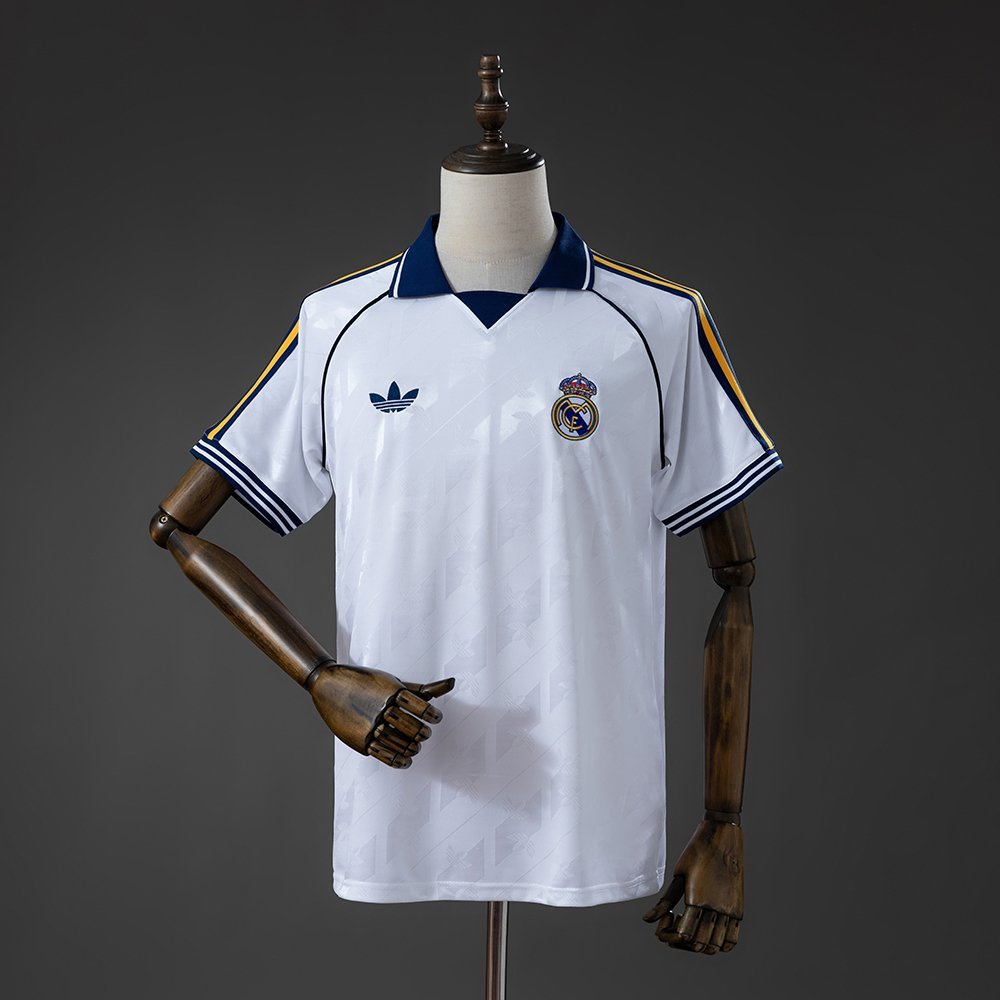 Real Madrid Jersey 2026-2027 - White with Navy Collar and Sleeve Stripes — product photo