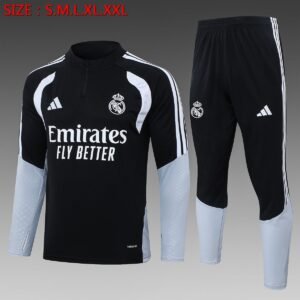 2026-2027 Real Madrid Training Suit - Black with White Panels and Grey Pants — product photo