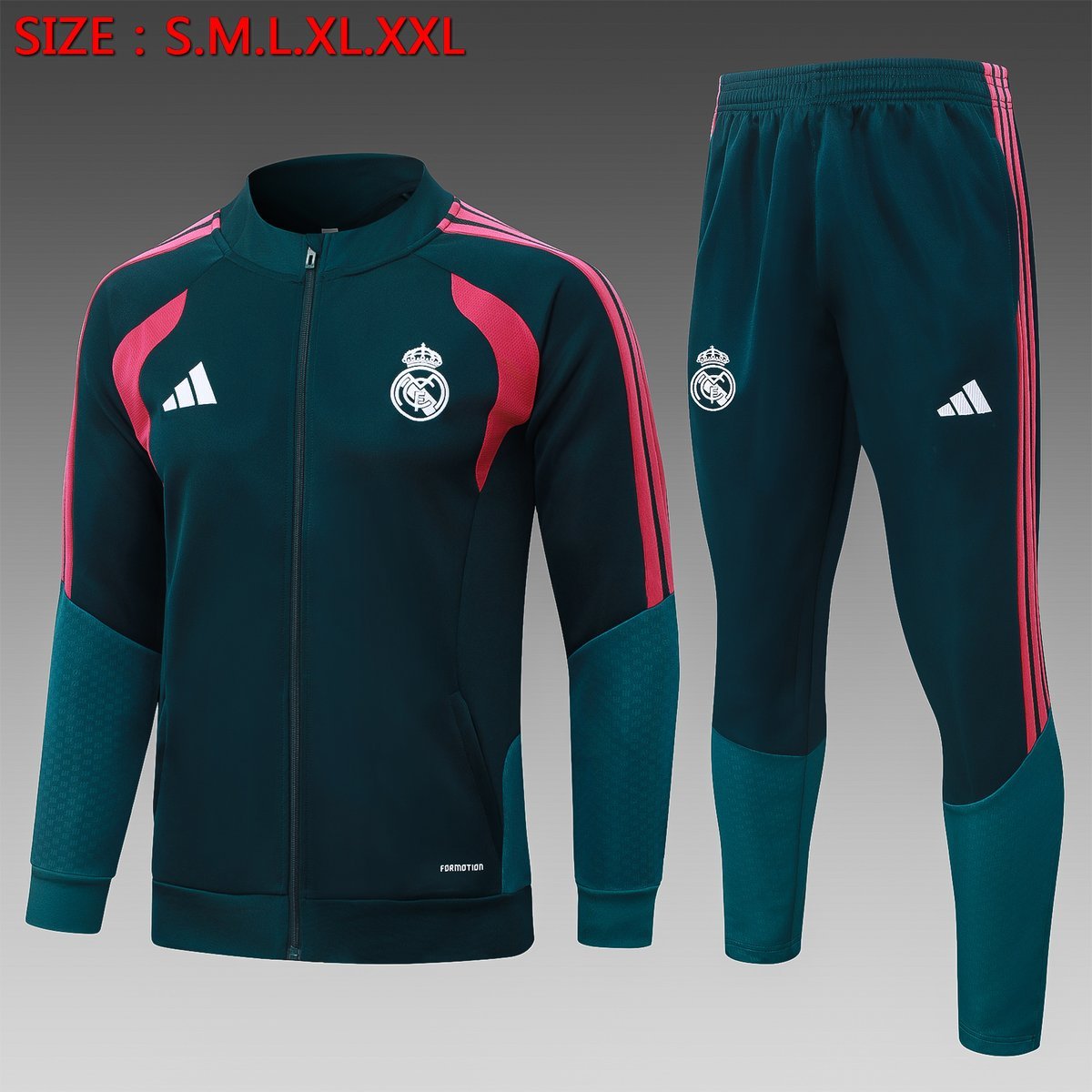2026-2027 Real Madrid Training Suit - Dark Green with Pink Stripes — product photo