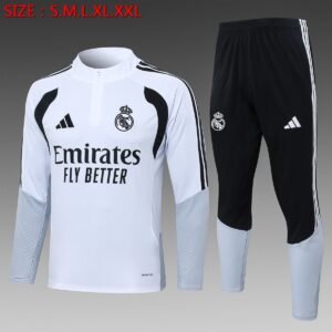 Real Madrid 2026-2027 Training Suit in White with Black Shoulder Panels — product photo