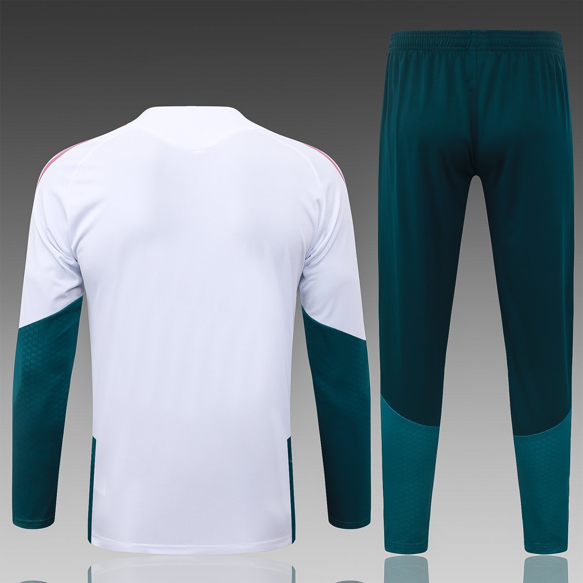 2026-2027 Real Madrid Training Suit, White with Rose Red Panels and Green Pants — alternate view 1