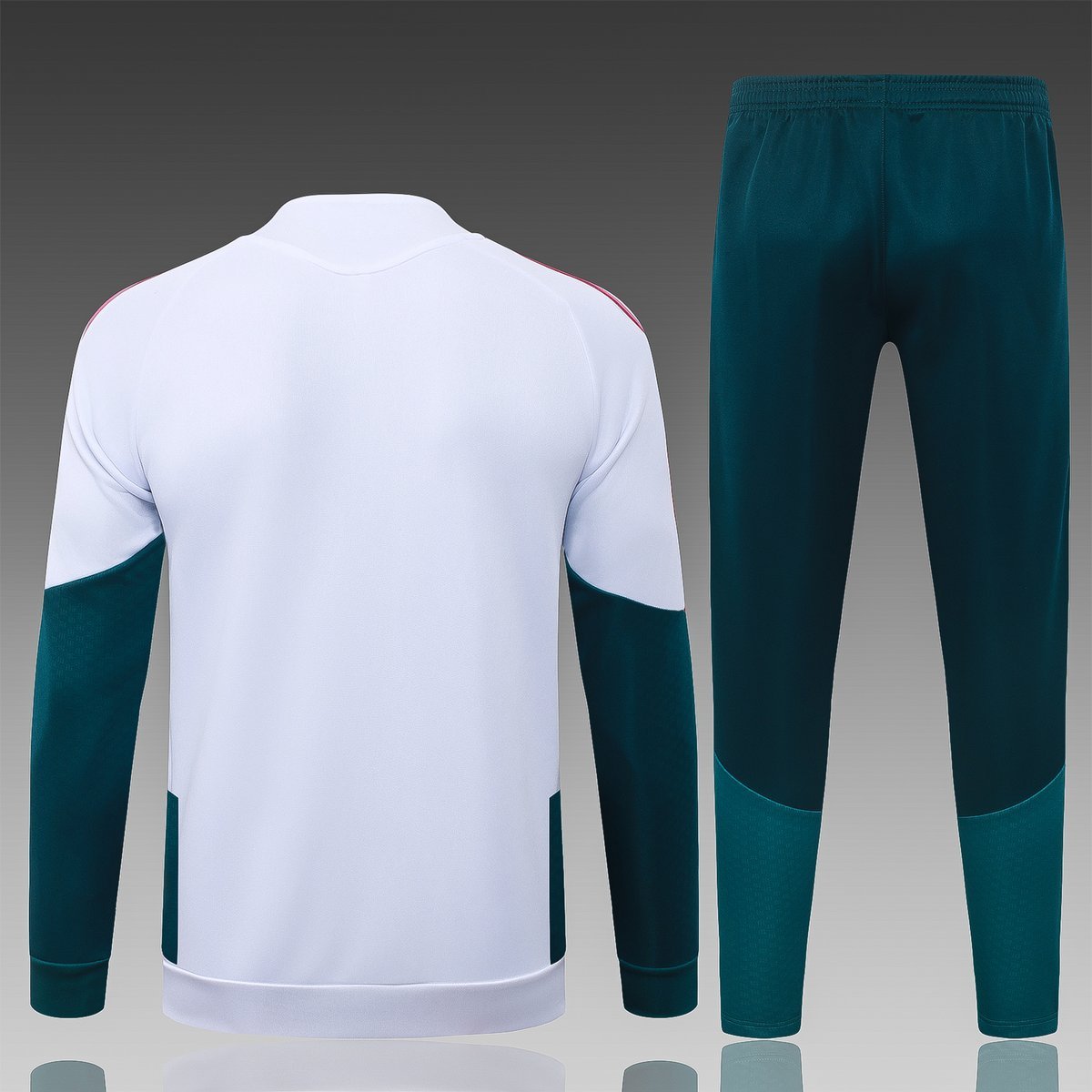 2026-2027 Real Madrid Training Suit, White with Rose Red Panels and Green Pants — alternate view 1