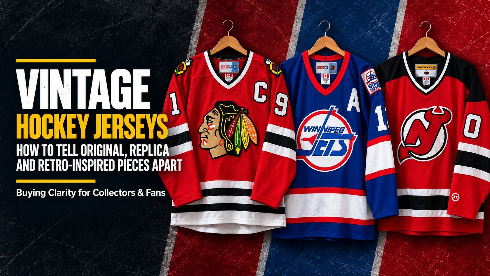 Vintage Hockey Jerseys title card — Blackhawks, Jets, Devils featured